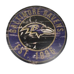 NFL‎ Football Baltimore Ravens Round Distressed Sign 24x24 Inches